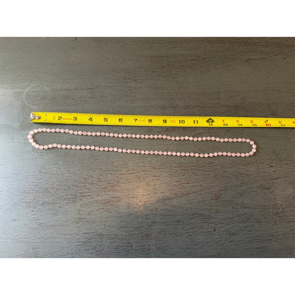Vintage Rose Quartz Bead Necklace Hand Knotted Pink Stone Continuous Strand 32in - Picture 3 of 3